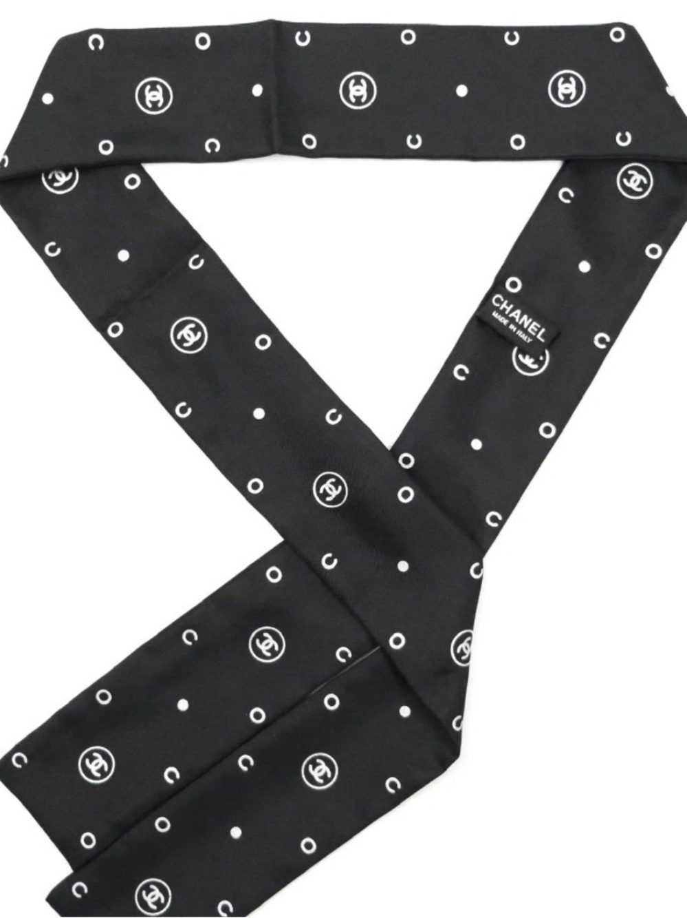 CHANEL Silk CC Slim Bandeau Scarf Black